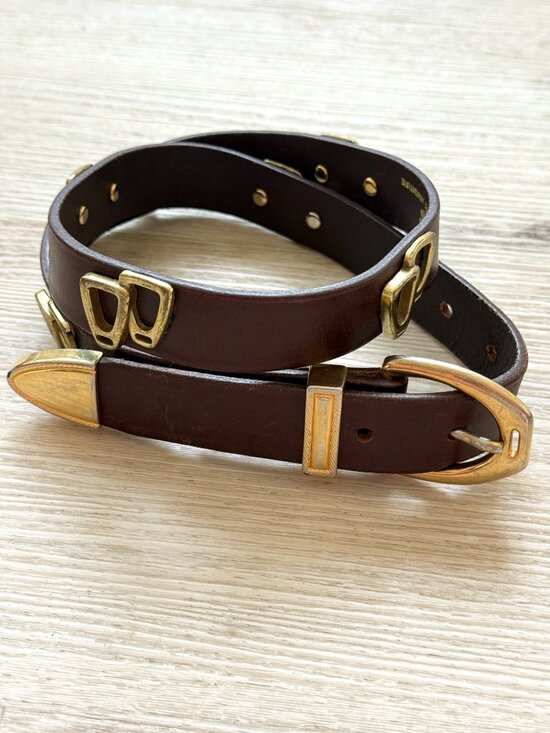 Vintage Accessories - Vintage Brown Leather Belt Gold Western Boho One Inch Width Boho Size 30